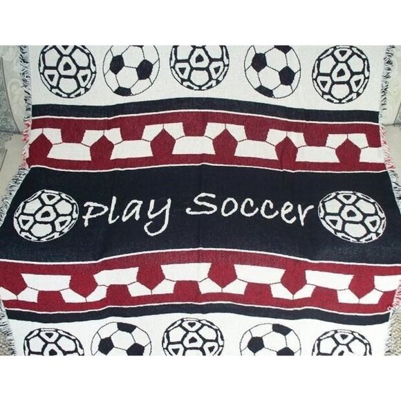 New Soccer Ball Cotton Afghan Throw Blanket World Cup GIFT Play Soccer Game Team - Picture 2 of 2